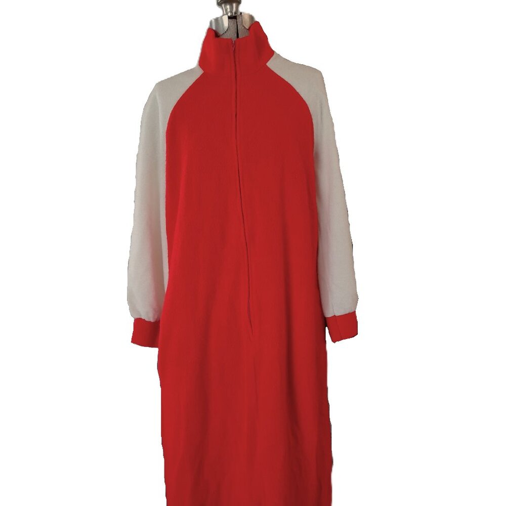 Vintage 80s Fleece Housecoat Size Medium Robe Zipper Front Acrylic